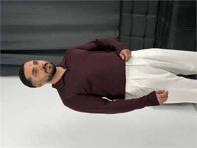 Elmas %100 Triko Polo Yaka Sweatshirt Bordo
