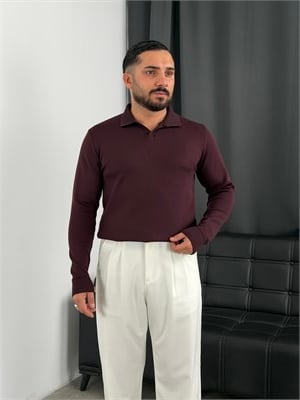 Elmas %100 Triko Polo Yaka Sweatshirt Bordo