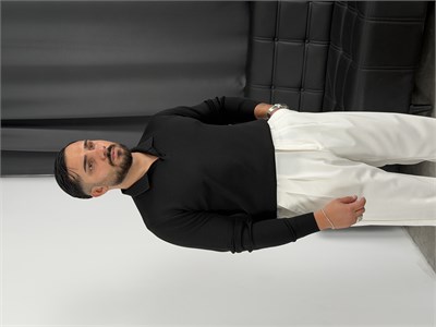 Elmas %100 Triko Polo Yaka Sweatshirt Siyah
