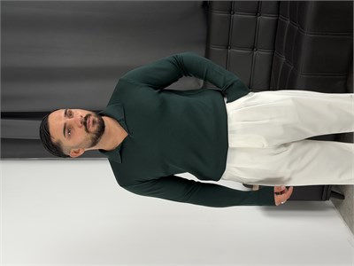 Elmas %100 Triko Polo Yaka Sweatshirt Zümrüt Yeşili