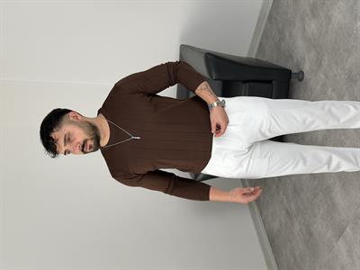 ELMAS KUMAŞ ÇİZGİLİ TRİKO SWEATSHİRT ACI KAHVE