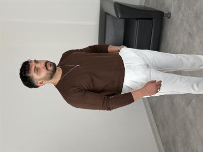 ELMAS KUMAŞ ÇİZGİLİ TRİKO SWEATSHİRT ACI KAHVE
