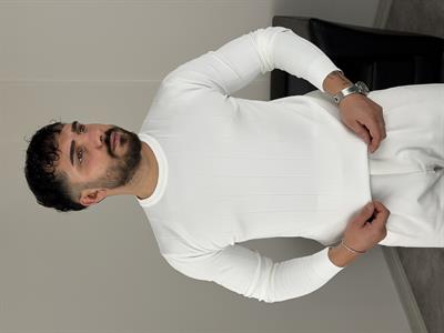 ELMAS KUMAŞ ÇİZGİLİ TRİKO SWEATSHİRT BEYAZ
