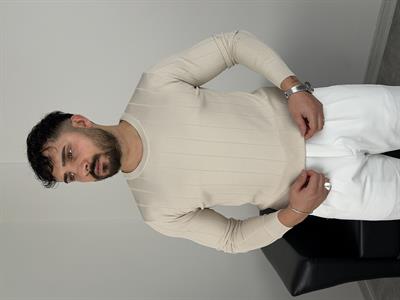 ELMAS KUMAŞ ÇİZGİLİ TRİKO SWEATSHİRT BEJ
