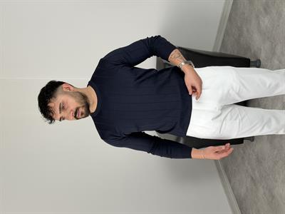ELMAS KUMAŞ ÇİZGİLİ TRİKO SWEATSHİRT LACİVERT