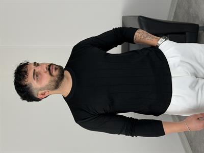 ELMAS KUMAŞ ÇİZGİLİ TRİKO SWEATSHİRT SİYAH