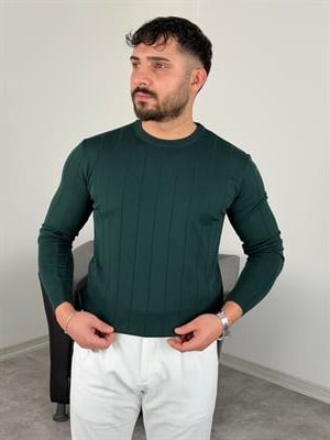 ELMAS KUMAŞ ÇİZGİLİ TRİKO SWEATSHİRT ZÜMRÜT YEŞİLİ
