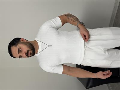 ELMAS TRİKO HALAT DESEN BİSİKLET YAKA TİŞÖRT BEYAZ