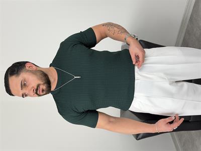 ELMAS TRİKO HALAT DESEN BİSİKLET YAKA TİŞÖRT ZÜMRÜT YEŞİLİ