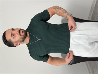 ELMAS TRİKO HALAT DESEN BİSİKLET YAKA TİŞÖRT ZÜMRÜT YEŞİLİ