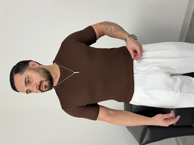 ELMAS TRİKO HALAT DESEN BİSİKLET YAKA TİŞÖRT ACI KAHVE