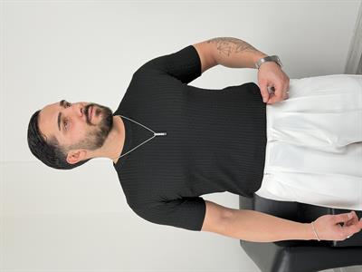 ELMAS TRİKO HALAT DESEN BİSİKLET YAKA TİŞÖRT SİYAH