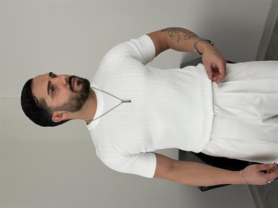 ELMAS TRİKO HALAT DESEN BİSİKLET YAKA TİŞÖRT BEYAZ