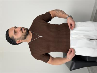 ELMAS TRİKO HALAT DESEN BİSİKLET YAKA TİŞÖRT ACI KAHVE