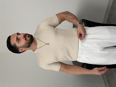 ELMAS TRİKO HALAT DESEN BİSİKLET YAKA TİŞÖRT BEJ