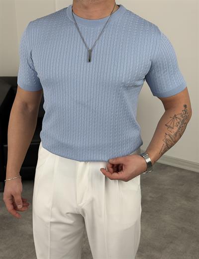 ELMAS TRİKO HALAT DESEN BİSİKLET YAKA TİŞÖRT BEBE MAVİSİ