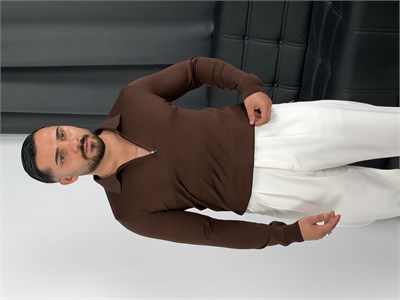 Elmas Triko Yarım Fermuar Polo Yaka Sweatshirt Acı kahve