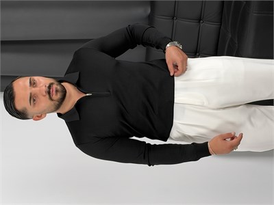 Elmas Triko Yarım Fermuar Polo Yaka Sweatshirt Siyah