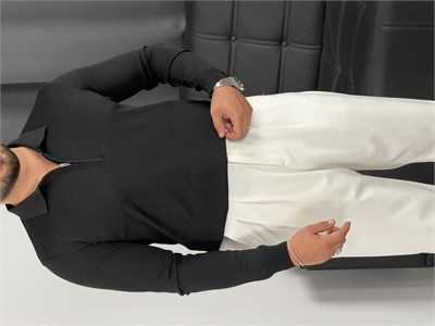 Elmas Triko Yarım Fermuar Polo Yaka Sweatshirt Siyah