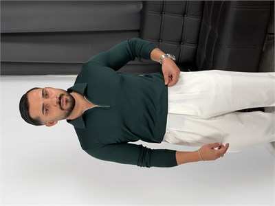 Elmas Triko Yarım Fermuar Polo Yaka Sweatshirt Zümrüt Yeşili