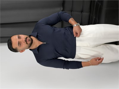 Elmas Triko Yarım Fermuar Polo Yaka Sweatshirt Lacivert