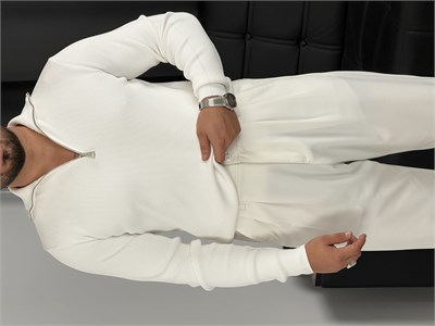 Elmas Triko Yarım Fermuar Sweatshirt Beyaz