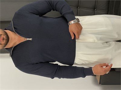 Elmas Triko Yarım Fermuar Sweatshirt Lacivert