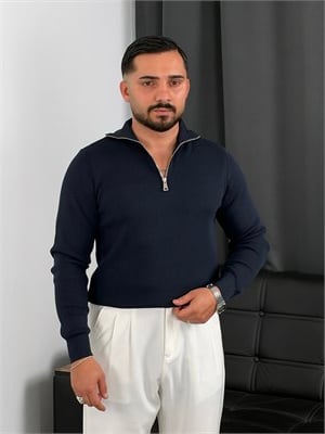 Elmas Triko Yarım Fermuar Sweatshirt Lacivert