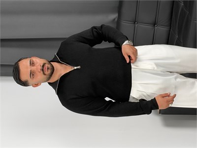 Elmas Triko Yarım Fermuar Sweatshirt Siyah