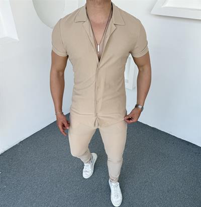 Fitil Detay Ottoman Takım Bej