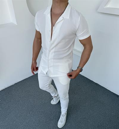 Fitil Detay Ottoman Takım Beyaz