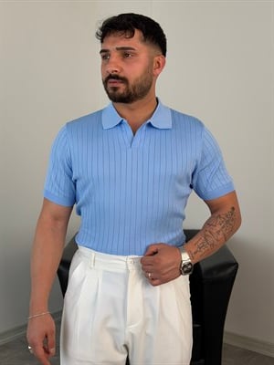FİTİLLİ AÇMA YAKA TRİKO TİŞÖRT BEBE MAVİ