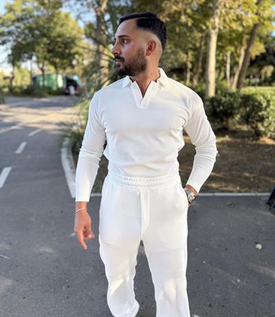 FİTİLLİ POLO YAKA SWEATSHİRT BEYAZ