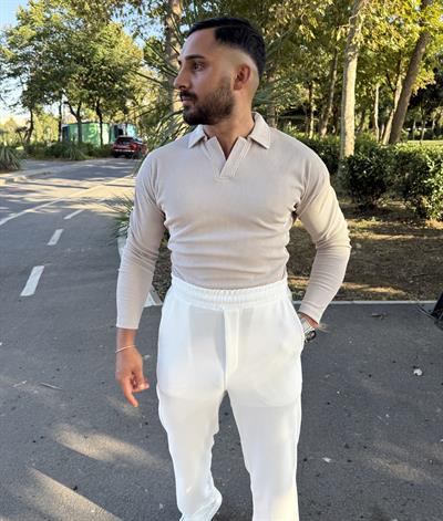 FİTİLLİ POLO YAKA SWEATSHİRT GRİ