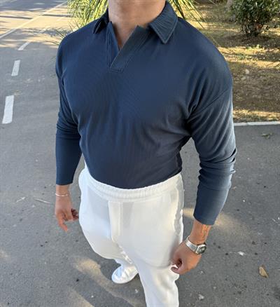 FİTİLLİ POLO YAKA SWEATSHİRT PETROL YEŞİLİ