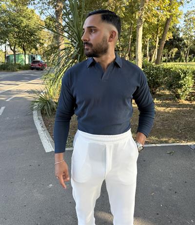 FİTİLLİ POLO YAKA SWEATSHİRT PETROL YEŞİLİ