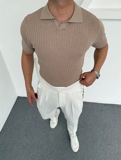 Fitilli Triko Polo Yaka Krem
