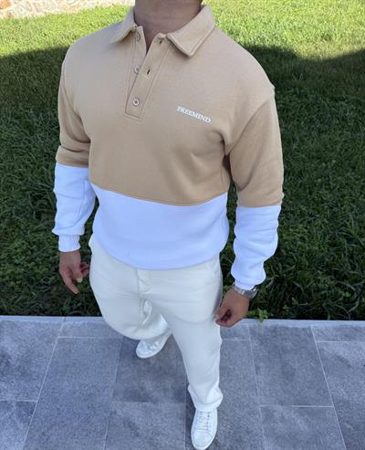 FREEMİND NAKIŞLI 3 İPLİK ŞARDONLU SWEATSHİRT BEJ