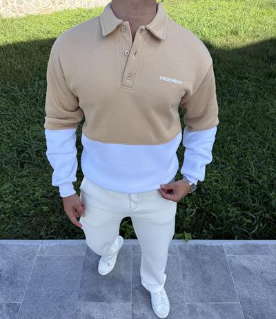 FREEMİND NAKIŞLI 3 İPLİK ŞARDONLU SWEATSHİRT BEJ