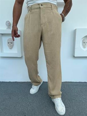 GRAMAJLI BAGGY KALIP KADİFE PANTOLON KREM