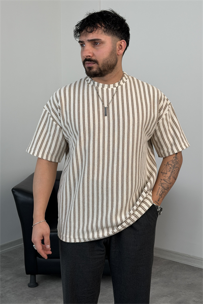 HALAT ÖRGÜ OVERSİZE TRİKO TİŞÖRT KAHVERENGİ