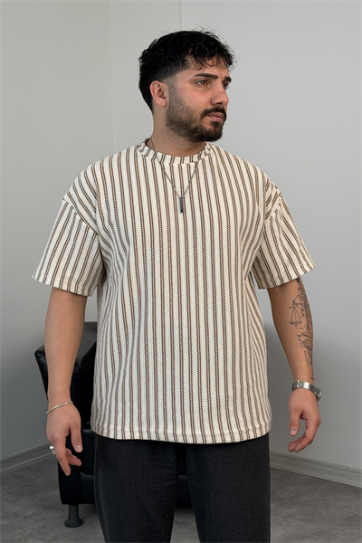 HALAT ÖRGÜ OVERSİZE TRİKO TİŞÖRT KAHVERENGİ