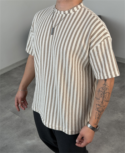 HALAT ÖRGÜ OVERSİZE TRİKO TİŞÖRT KAHVERENGİ