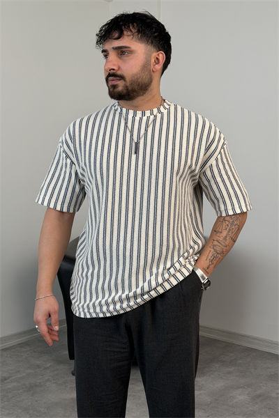 HALAT ÖRGÜ OVERSİZE TRİKO TİŞÖRT LACİVERT