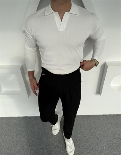 Harvest Model Kumaş Pantolon Ottoman Polo Yaka Sweatshirt Takım Siyah