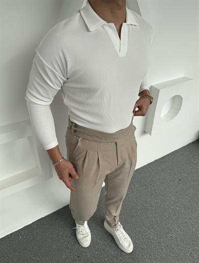 Harvest Model Kumaş Pantolon Ottoman Polo Yaka Sweatshirt Takım Bej