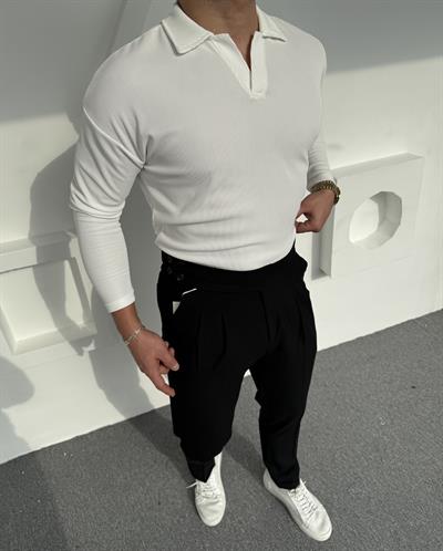 Harvest Model Kumaş Pantolon Ottoman Polo Yaka Sweatshirt Takım Siyah