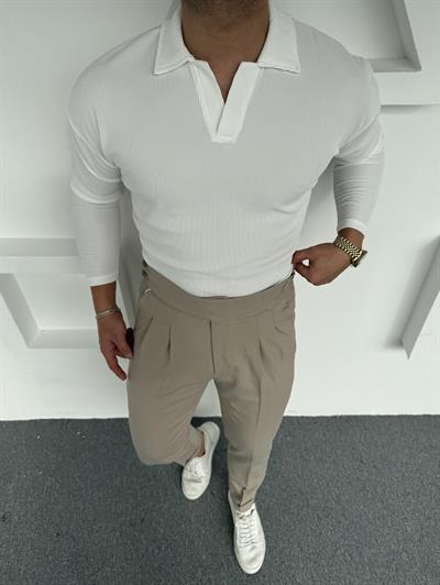 Harvest Model Kumaş Pantolon Ottoman Polo Yaka Sweatshirt Takım Bej