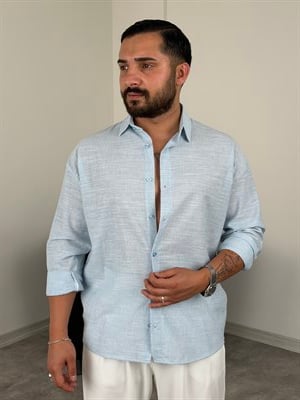 HAVAİ MODEL %100 KETEN GÖMLEK BEBE MAVİSİ