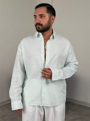 HAVAİ MODEL %100 KETEN GÖMLEK SU YEŞİLİ